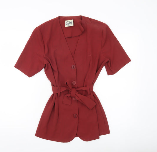 Select Women’s Red Belted Suit Jacket Size 12 Short Sleeve Vintage