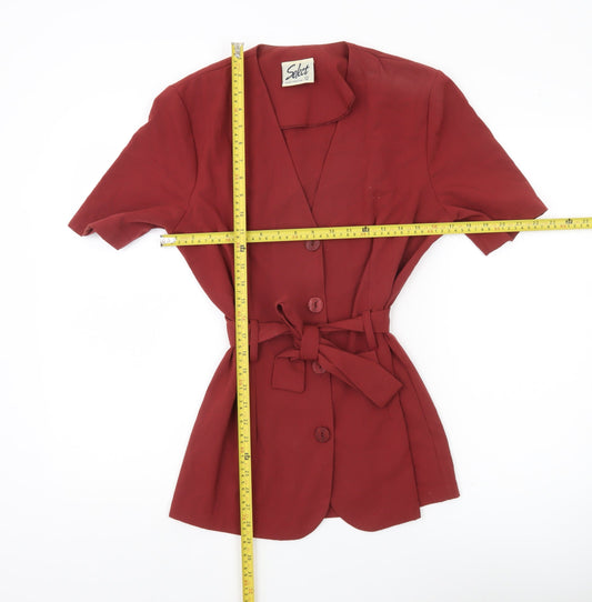 Select Women’s Red Belted Suit Jacket Size 12 Short Sleeve Vintage
