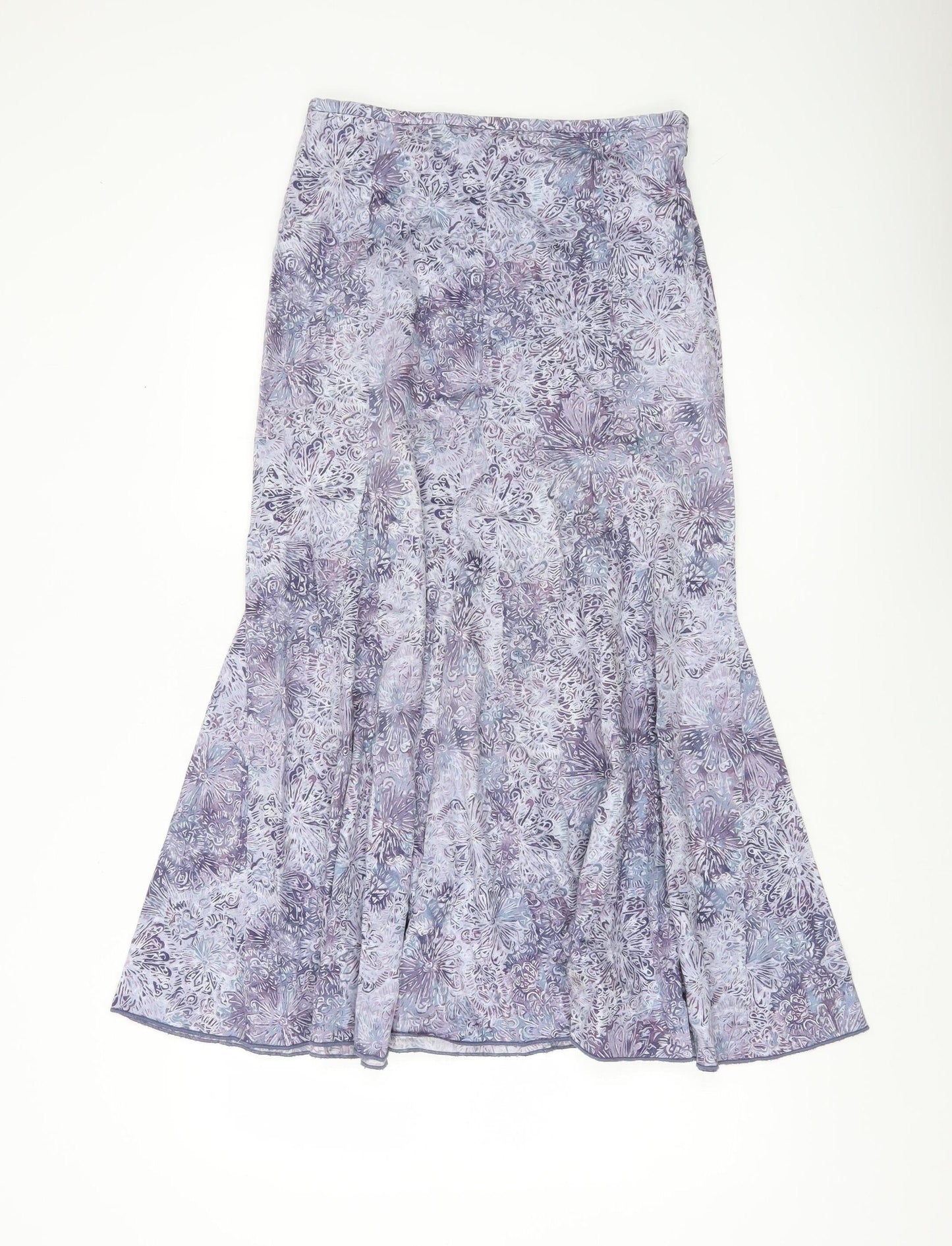 Peruvian Connection Womens Purple Floral Midi Trumpet Cotton Skirt Size 8