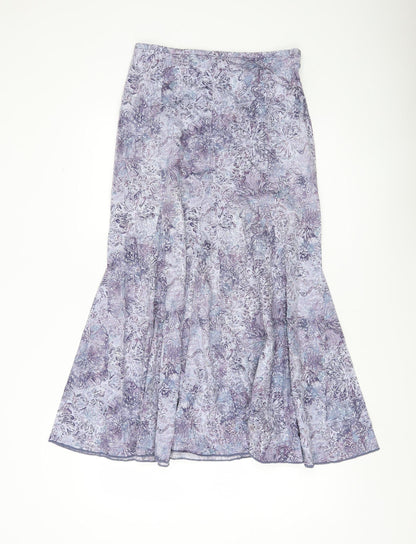 Peruvian Connection Womens Purple Floral Midi Trumpet Cotton Skirt Size 8