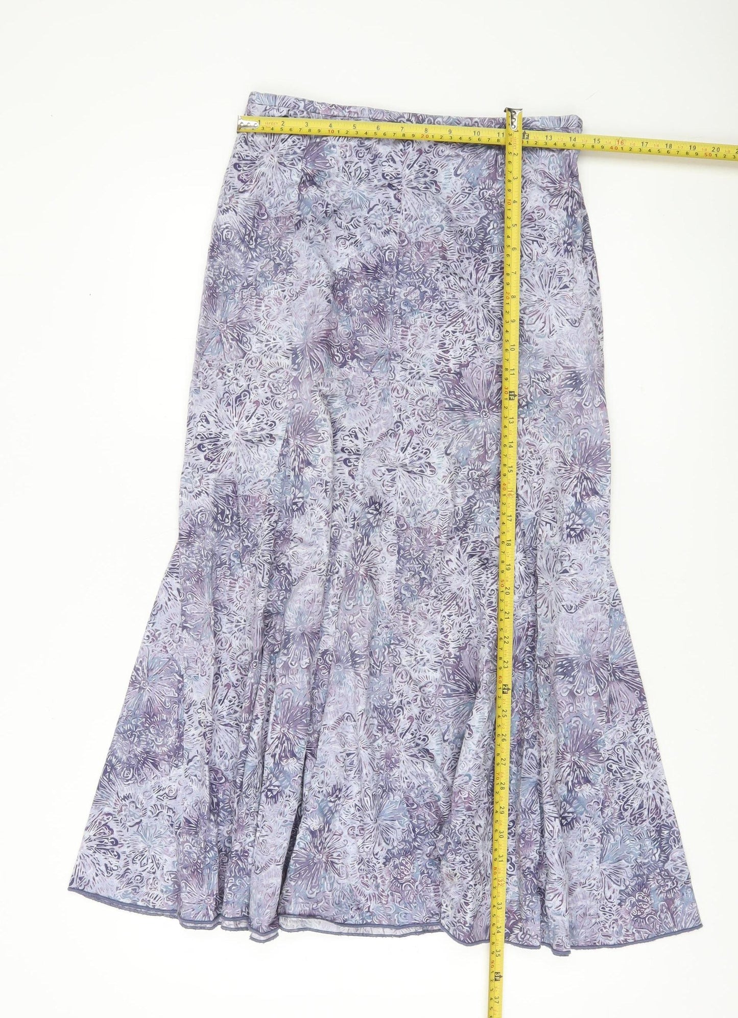 Peruvian Connection Womens Purple Floral Midi Trumpet Cotton Skirt Size 8