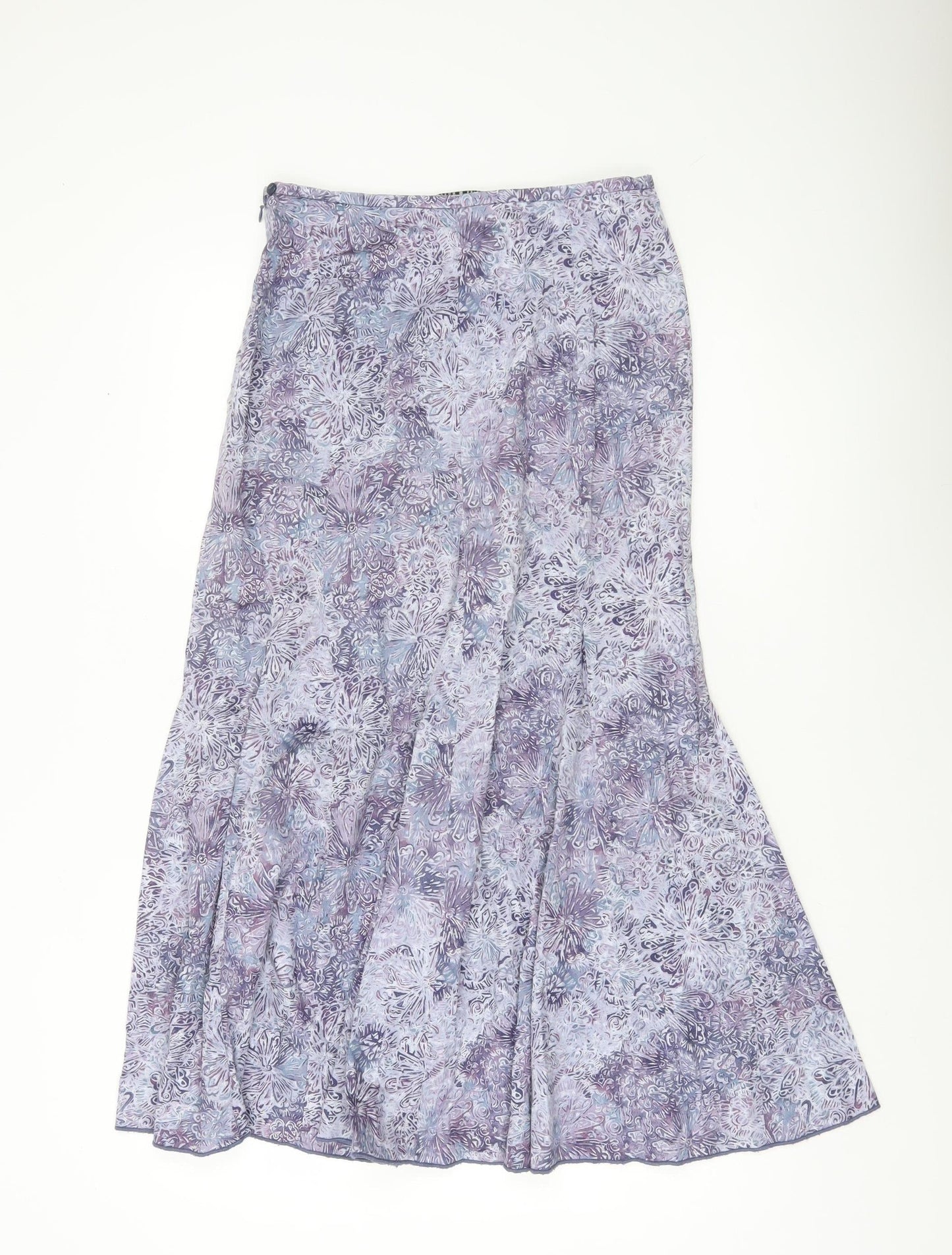 Peruvian Connection Womens Purple Floral Midi Trumpet Cotton Skirt Size 8