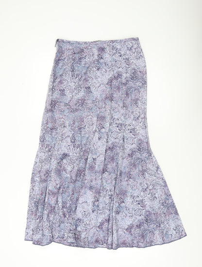 Peruvian Connection Womens Purple Floral Midi Trumpet Cotton Skirt Size 8