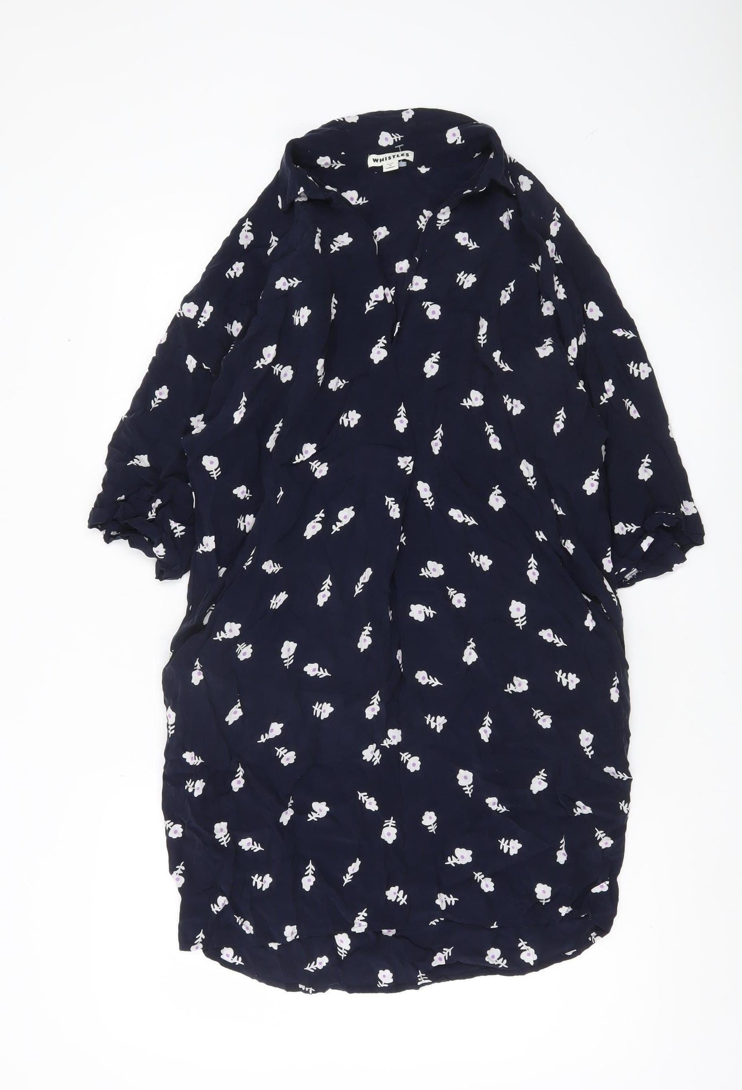 Whistles Women’s Blue Floral Tunic Blouse Size S Viscose 3/4 Sleeve