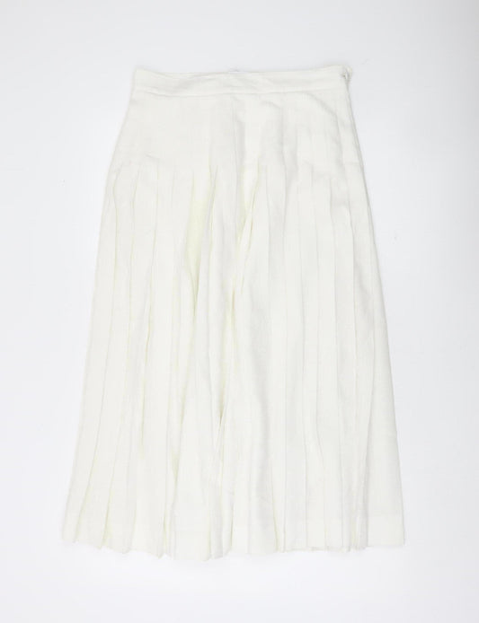 Country Casuals Women Ivory Pleated Midi Skirt Size 14 Polyester Viscose
