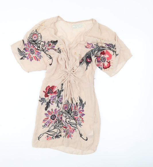 AllSaints Women’s Beige Silk Floral Tunic Blouse Size 8