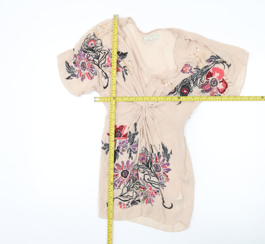 AllSaints Women’s Beige Silk Floral Tunic Blouse Size 8