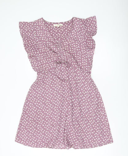 Monteau Los Angeles Women’s Purple Floral A-Line Short Dress L