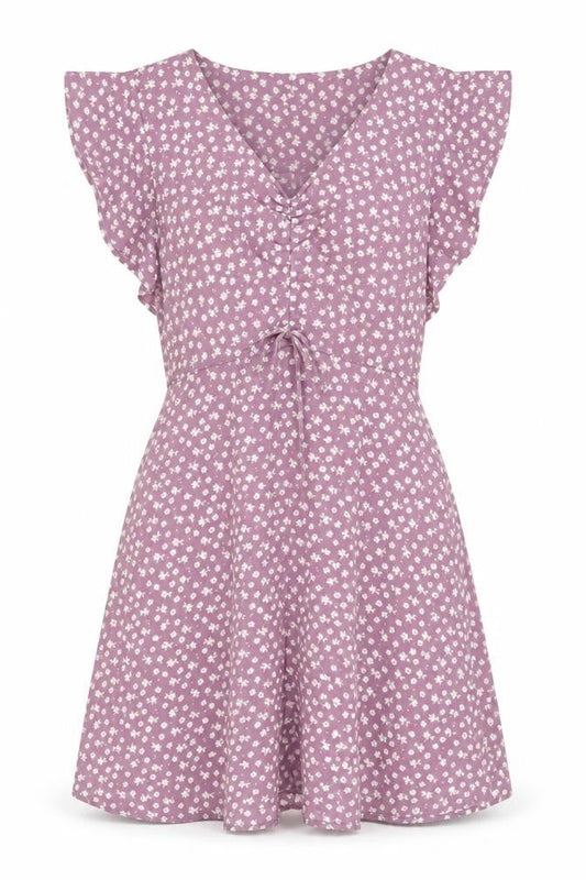 Monteau Los Angeles Women’s Purple Floral A-Line Short Dress L