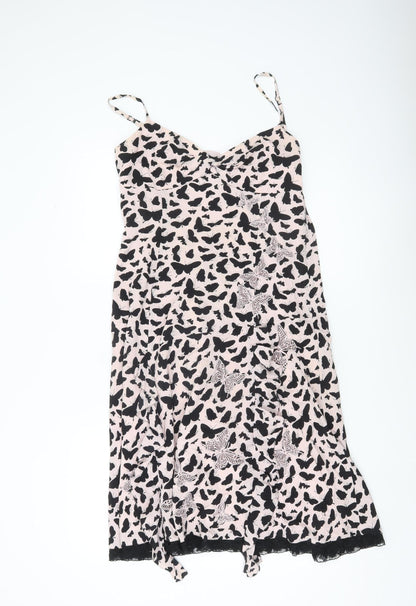 Karen Millen Women’s Pink Black Butterfly Silk Slip Dress Size 14