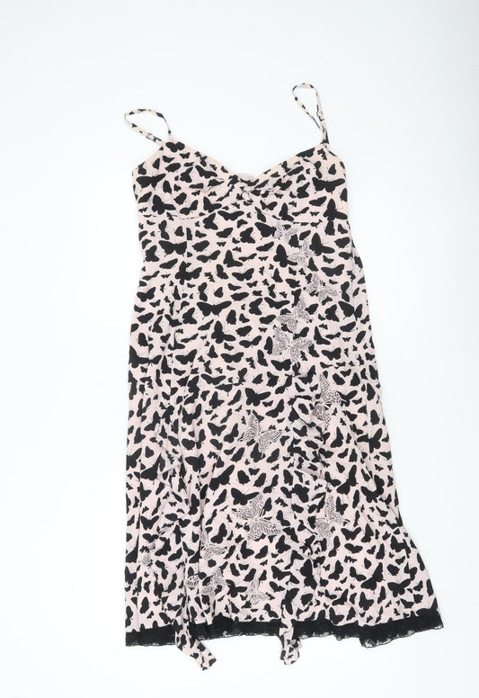 Karen Millen Women’s Pink Black Butterfly Silk Slip Dress Size 14