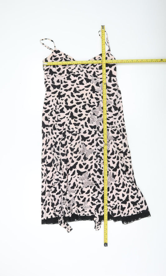 Karen Millen Women’s Pink Black Butterfly Silk Slip Dress Size 14