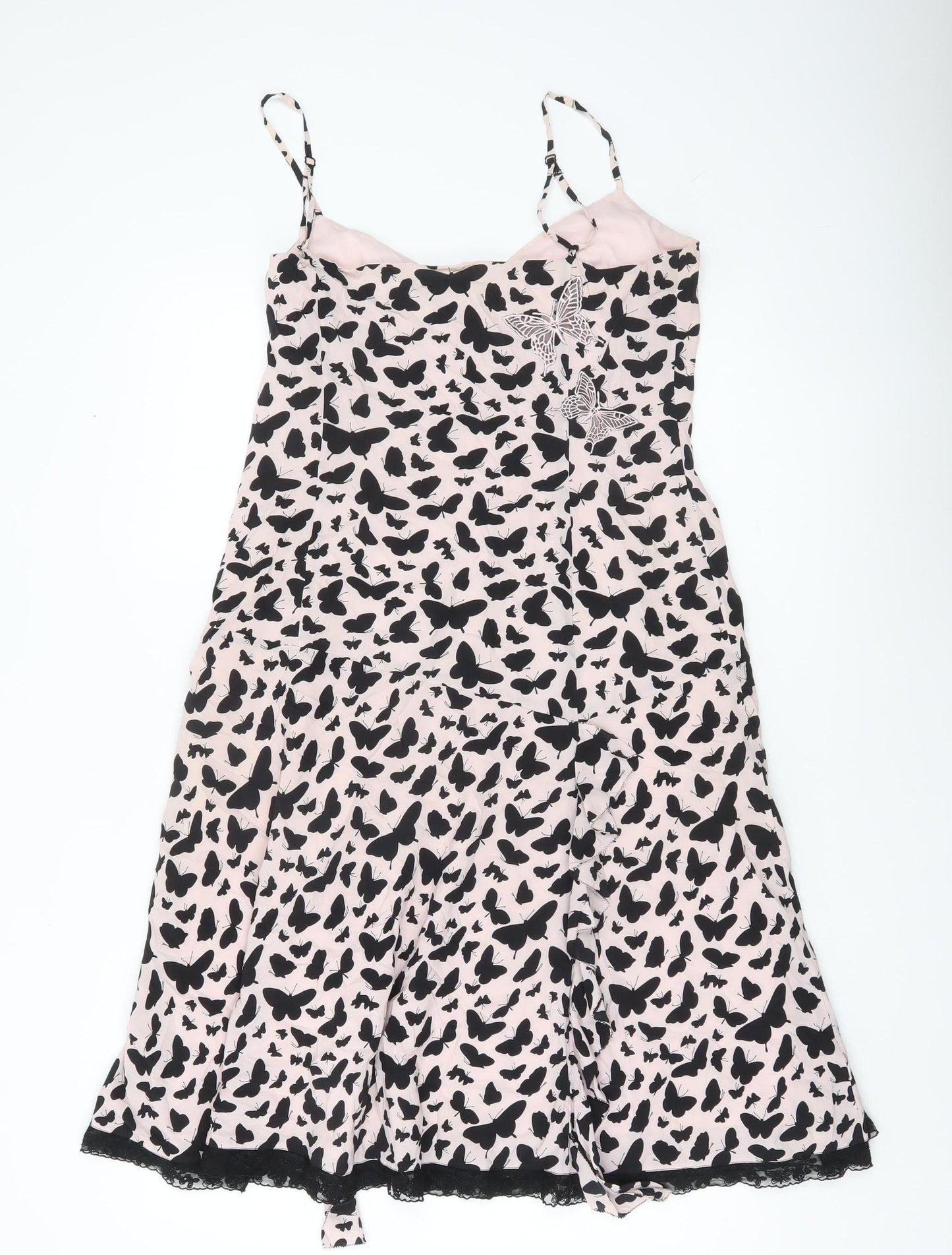 Karen Millen Women’s Pink Black Butterfly Silk Slip Dress Size 14