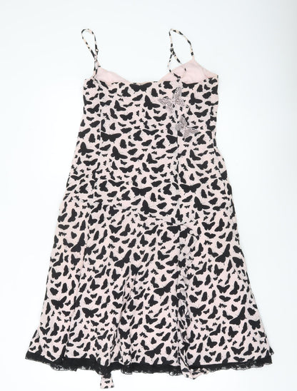 Karen Millen Women’s Pink Black Butterfly Silk Slip Dress Size 14