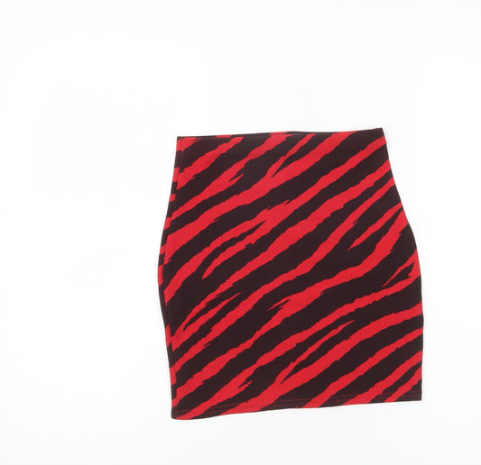 PrettyLittleThing Women’s Red Animal Print Bodycon Skirt UK 8