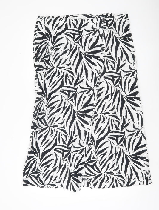 Marks and Spencer Women’s Black White Animal Print Linen Skirt Size 18