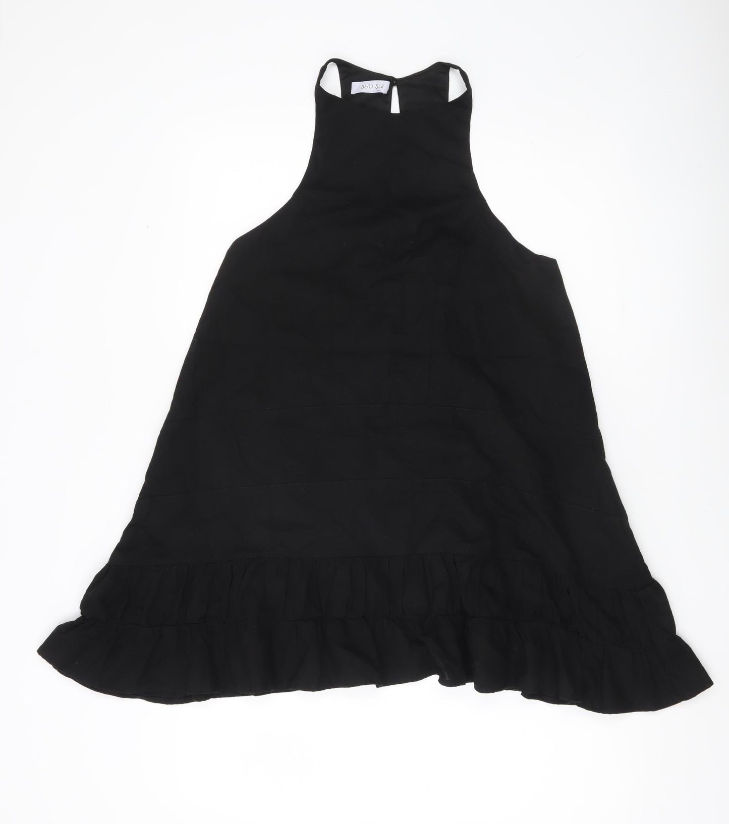 SHU SHI Women Black Cotton Halter Swing Dress Size M