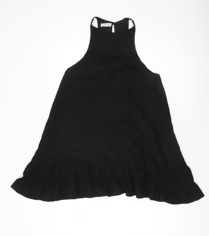 SHU SHI Women Black Cotton Halter Swing Dress Size M