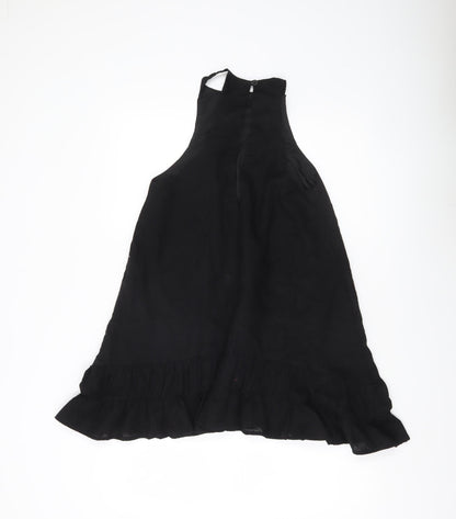 SHU SHI Women Black Cotton Halter Swing Dress Size M