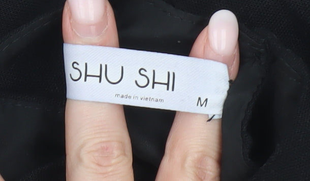 SHU SHI Women Black Cotton Halter Swing Dress Size M