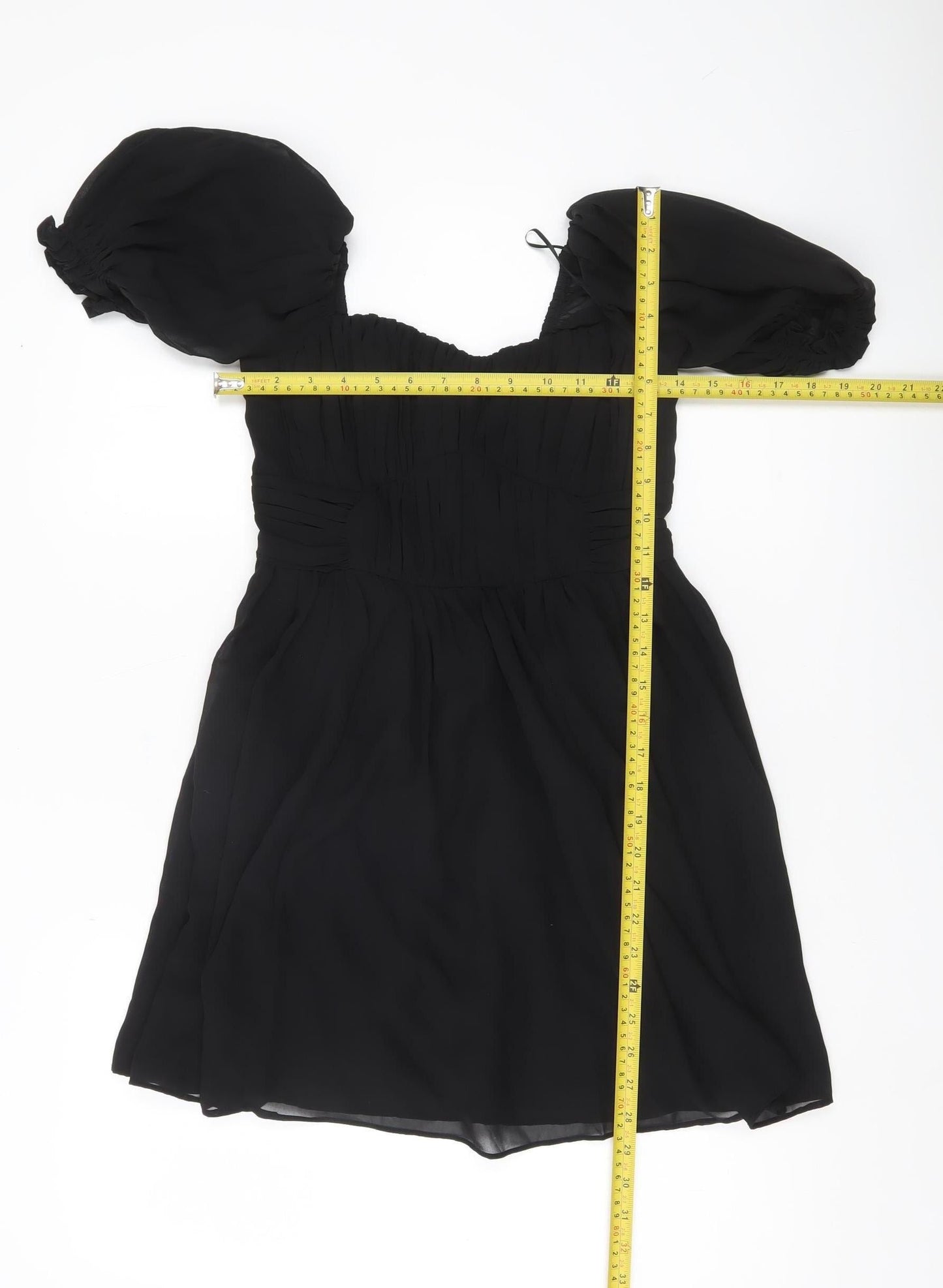 Abercrombie & Fitch Womens Black XS Petite Puff Sleeve Mini Dress