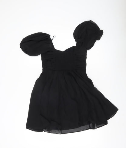Abercrombie & Fitch Womens Black XS Petite Puff Sleeve Mini Dress