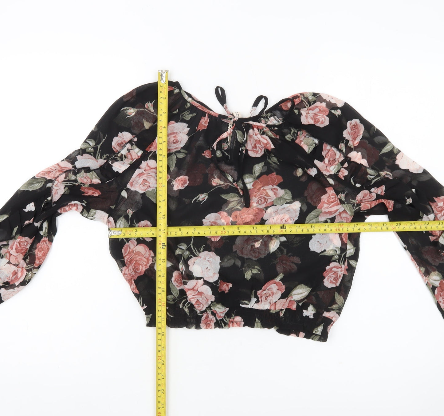 H&M Women’s Multicoloured Floral Chiffon Cropped Blouse Size 8