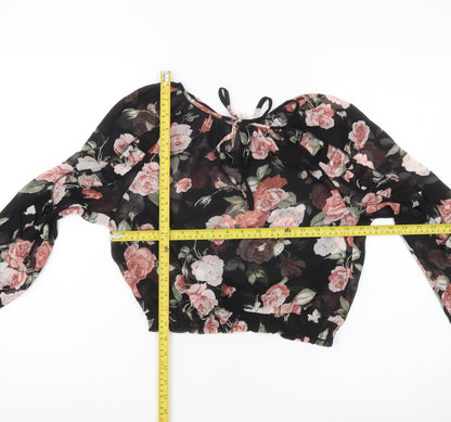H&M Women’s Multicoloured Floral Chiffon Cropped Blouse Size 8