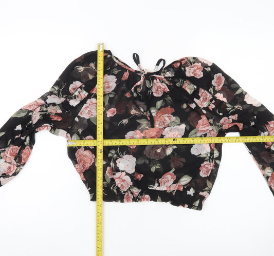 H&M Women’s Multicoloured Floral Chiffon Cropped Blouse Size 8
