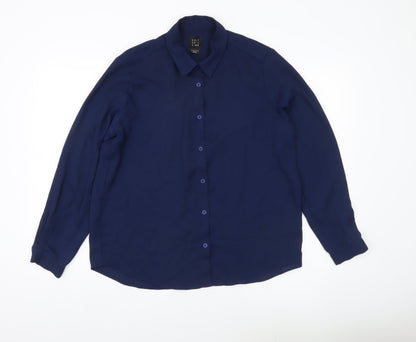 Womens UK Size 12 Editor's Cut Blue Basic Button-Up