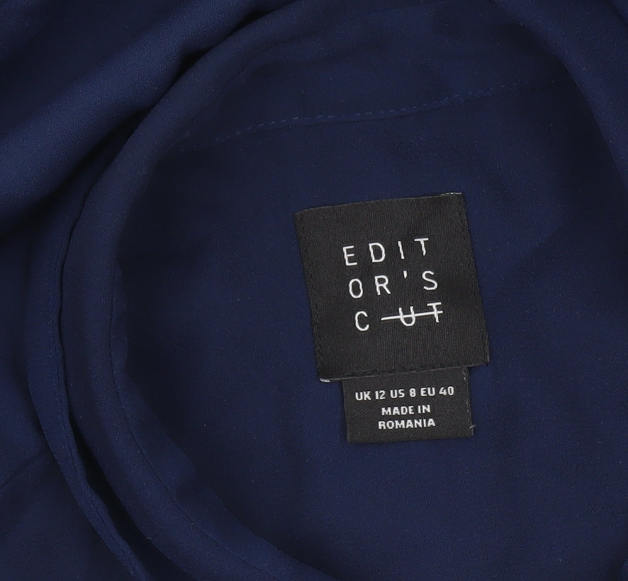 Womens UK Size 12 Editor's Cut Blue Basic Button-Up