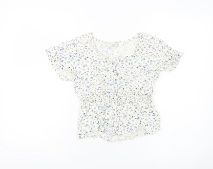 Pigalle Womens White Floral Smocked Tunic Blouse Size 6