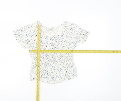 Pigalle Womens White Floral Smocked Tunic Blouse Size 6