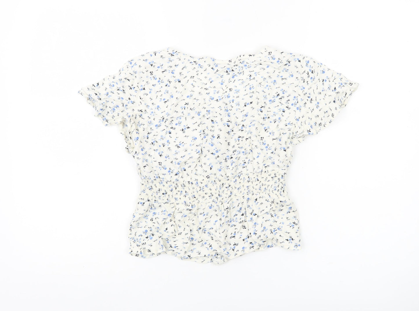 Pigalle Womens White Floral Smocked Tunic Blouse Size 6
