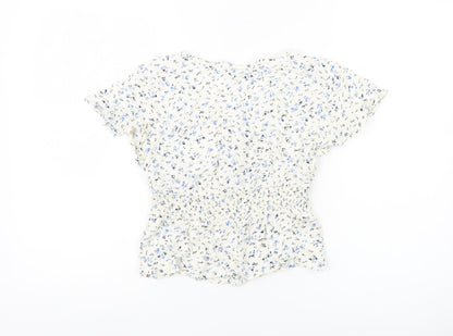 Pigalle Womens White Floral Smocked Tunic Blouse Size 6