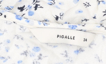 Pigalle Womens White Floral Smocked Tunic Blouse Size 6