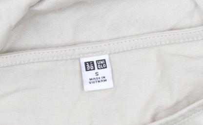Uniqlo Women Beige A-Line Knee Length Dress S Puff Sleeve