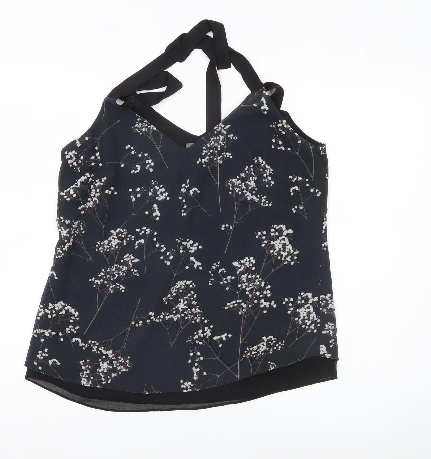 Mint Velvet Womens Black Floral Camisole Top Size 12 Sleeveless V-Neck