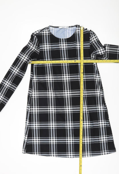 Mango Women Black Check Shift Dress Size 10 Long Sleeve
