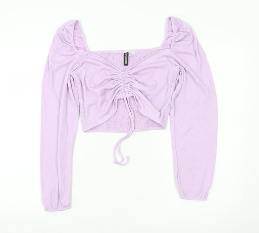 H&M Divided Womens Purple Cropped Blouse Top Size M Puff Sleeve