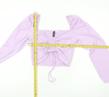 H&M Divided Womens Purple Cropped Blouse Top Size M Puff Sleeve