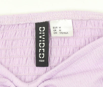 H&M Divided Womens Purple Cropped Blouse Top Size M Puff Sleeve