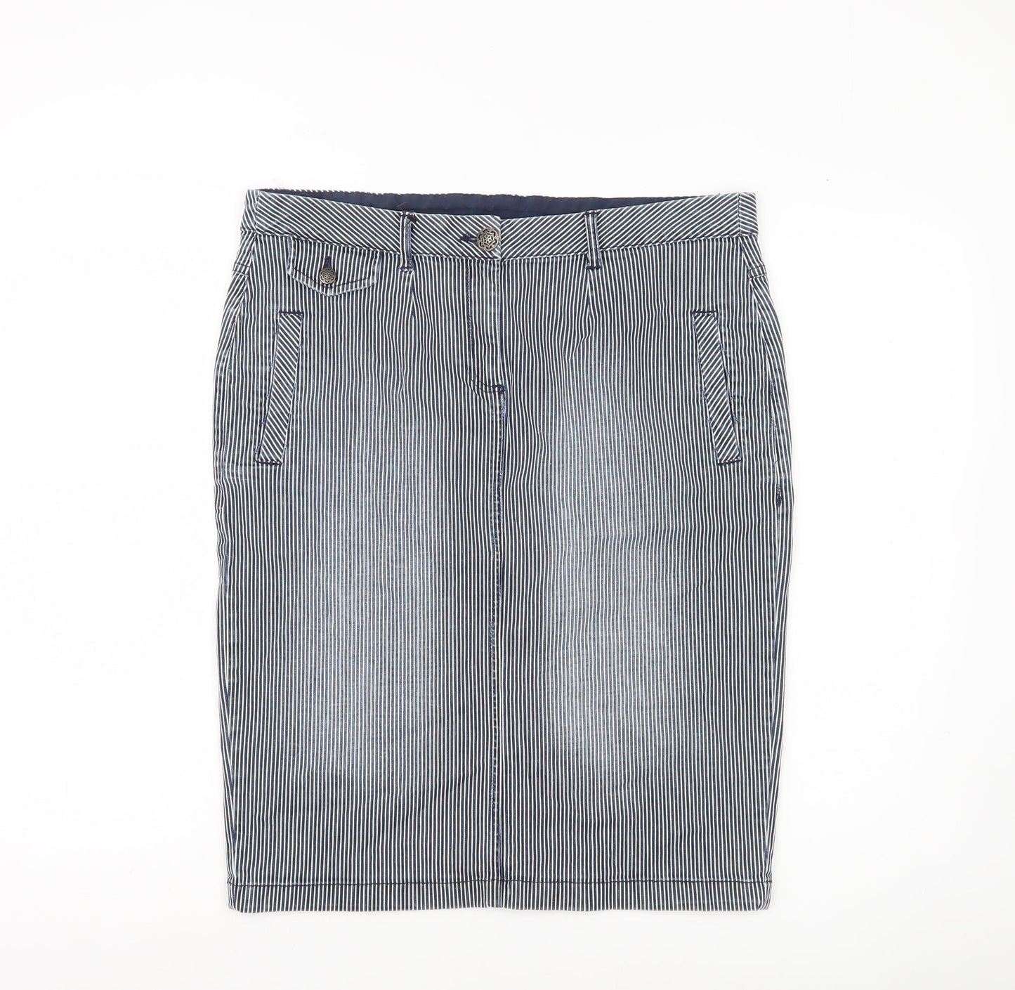 Marks and Spencer Women Blue Striped Pencil Skirt Size 14