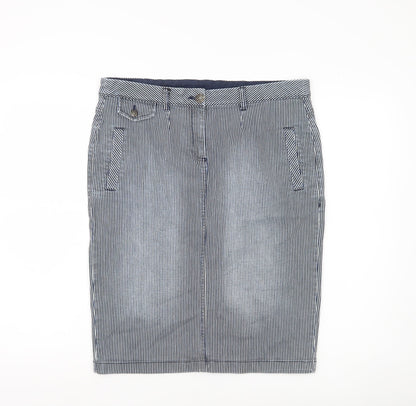 Marks and Spencer Women Blue Striped Pencil Skirt Size 14