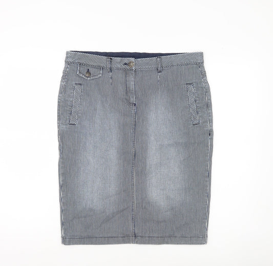 Marks and Spencer Women Blue Striped Pencil Skirt Size 14