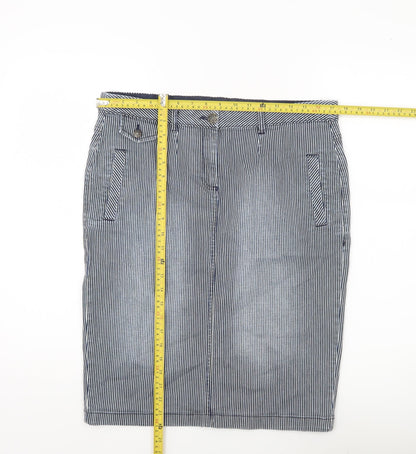 Marks and Spencer Women Blue Striped Pencil Skirt Size 14