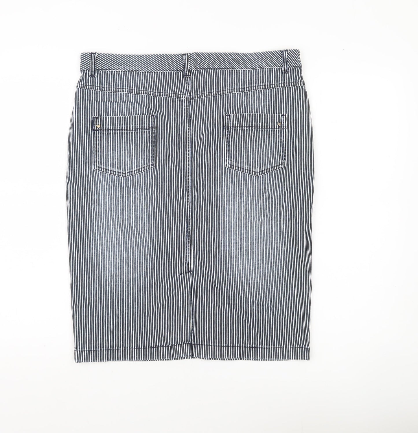 Marks and Spencer Women Blue Striped Pencil Skirt Size 14