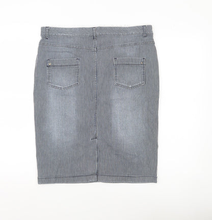 Marks and Spencer Women Blue Striped Pencil Skirt Size 14