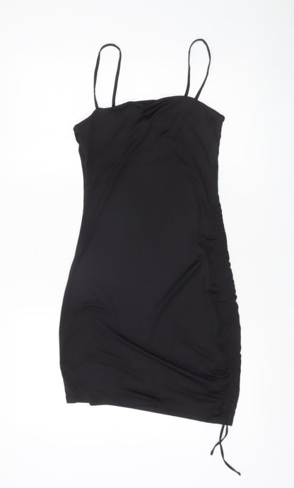 H&M Divided Women Black Bodycon Mini Dress Size 8 Sleeveless Ruched