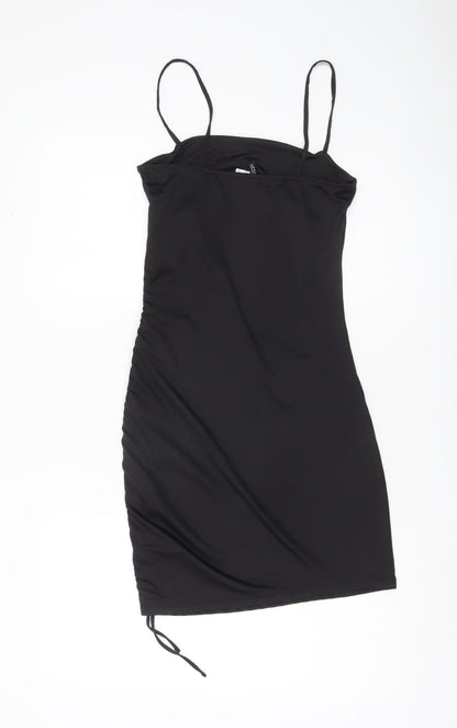 H&M Divided Women Black Bodycon Mini Dress Size 8 Sleeveless Ruched